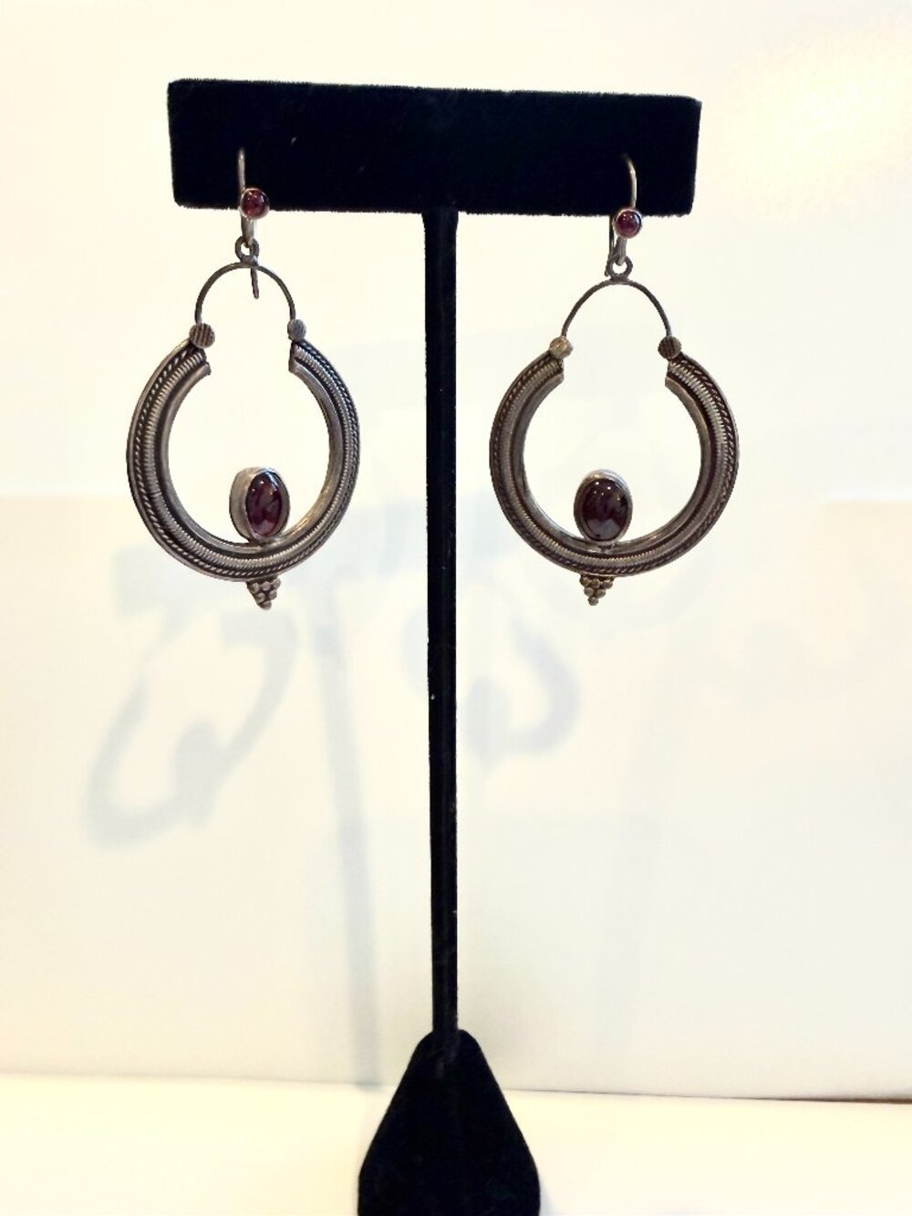 Boho Antiqued Brass Teardrop Wire Hoop Earrings Amethyst Dangle
